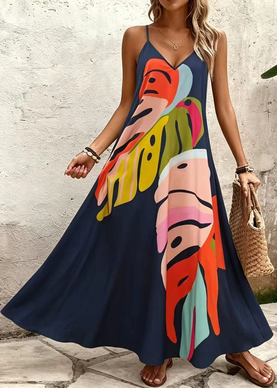 Dames Lange Jurk V-hals Spaghetti Bandjes Zomerstijl 2