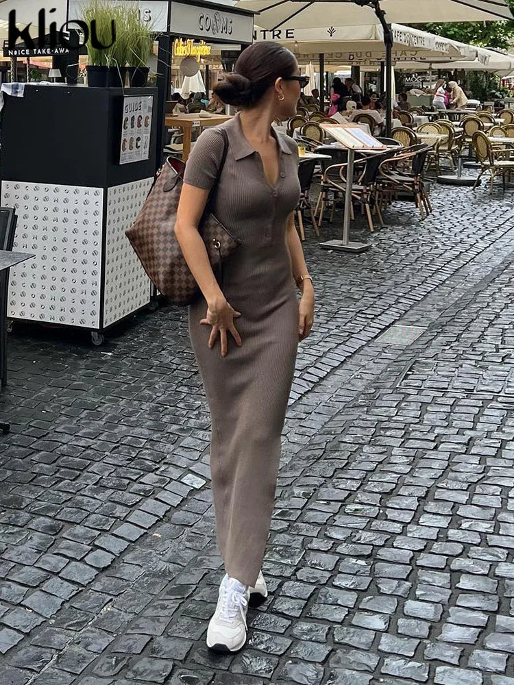 Dames Lange Maxi Jurk met Korte Mouwen en Zijsplit 2