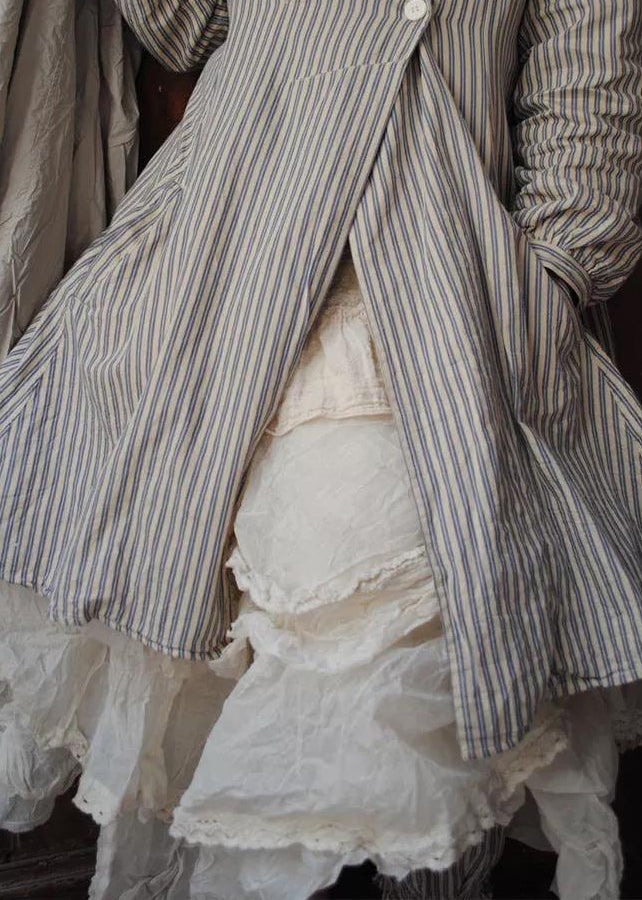 Dames Lange Mouwen Gestreepte Jas met Knoopzakken 2