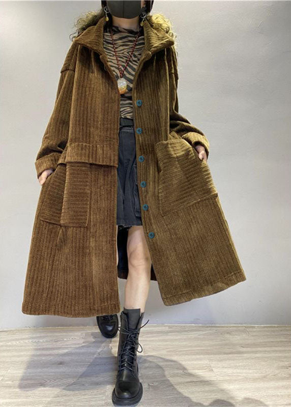 Dames Lange Mouwen Katoenen Corduroy Jas met Zakjes 1