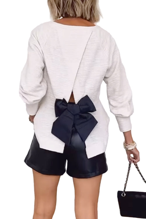 Dames Lange Mouwen Top met Strik op de Rug 0