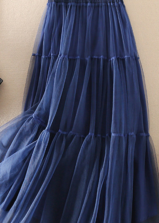 Dames Lange Rok Plooi Tulle Franse Blauwe Kleur 3