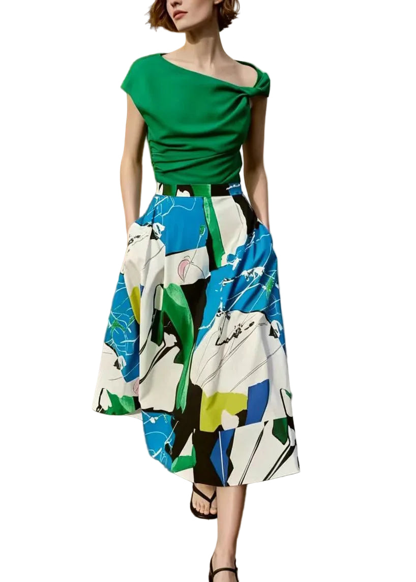 Dames Lange Rok met Blauwe Print en Grote Zoom 0
