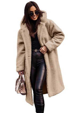 Dames Lange Teddy Mantel met Kapuze 0