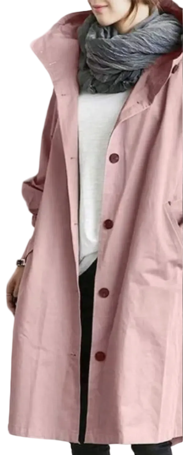 Dames Lange Trenchcoat met Kapuze en Verstelbare Taille 5