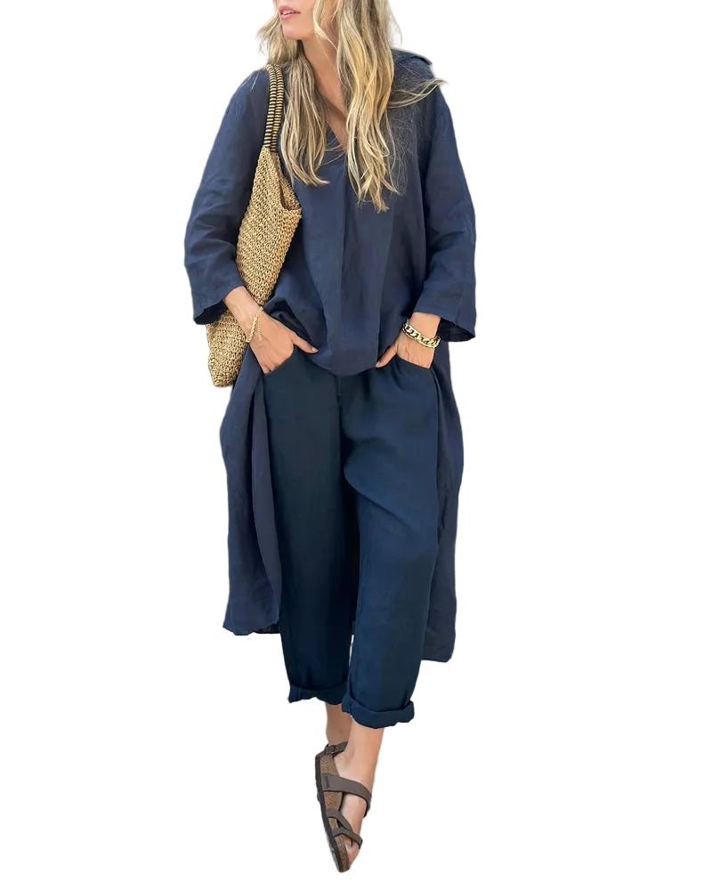 Dames Lange Tuniek en Broekset Casual Stijl 0