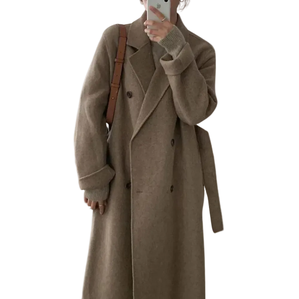 Dames Lange Winterjas Dubbelzijdig met Dubbele Rij Knopen 0