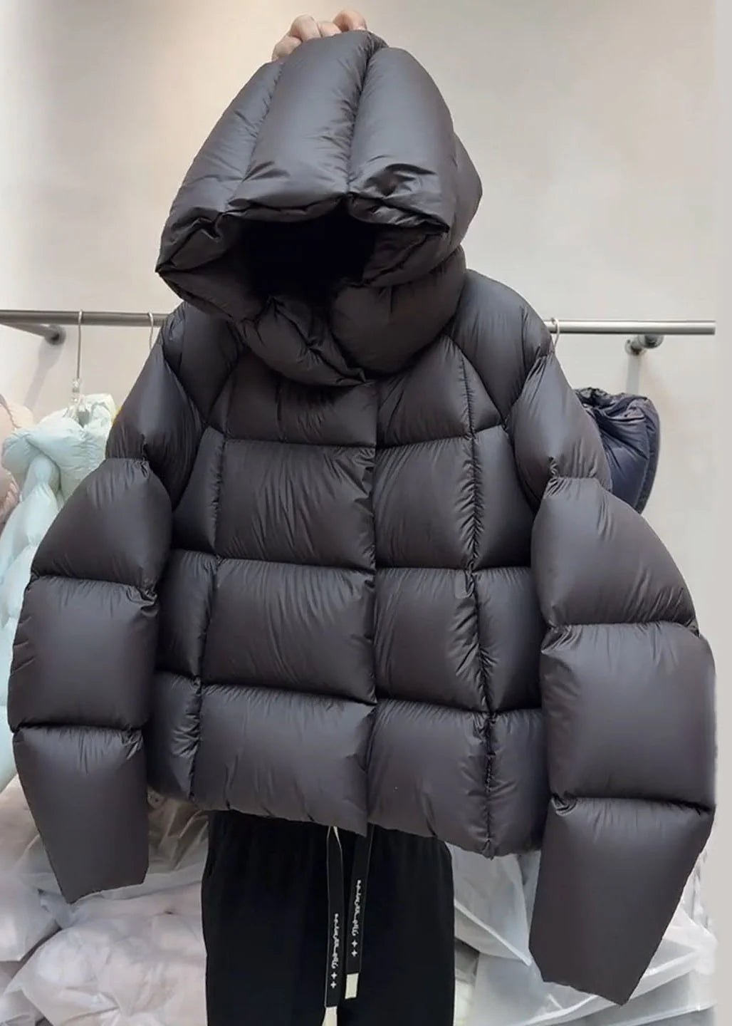 Dames Lange Winterjas Geruit Met Capuchon 1