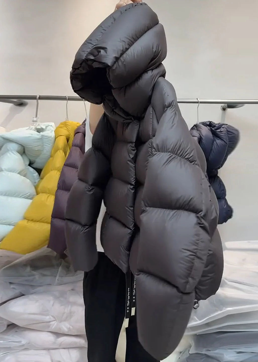 Dames Lange Winterjas Geruit Met Capuchon 3