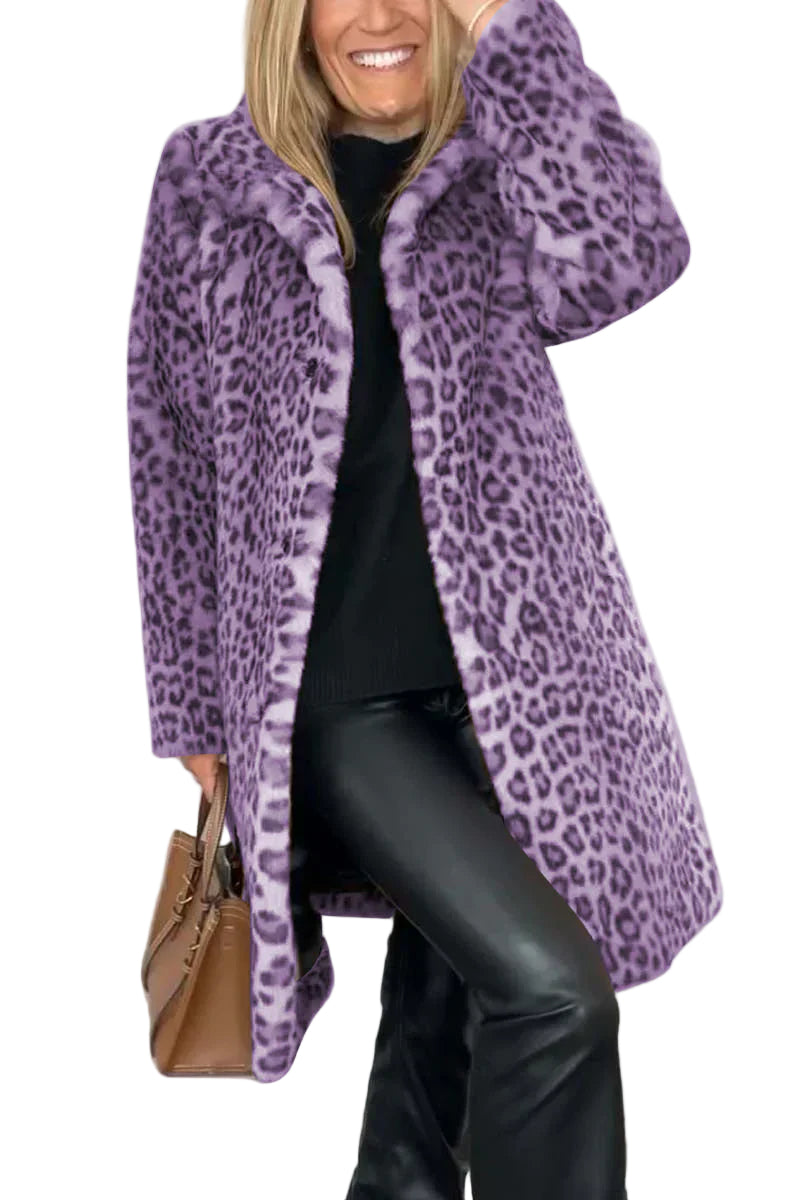 Dames Lange Winterjas met Luipaardprint en Flatterende Pasvorm 5