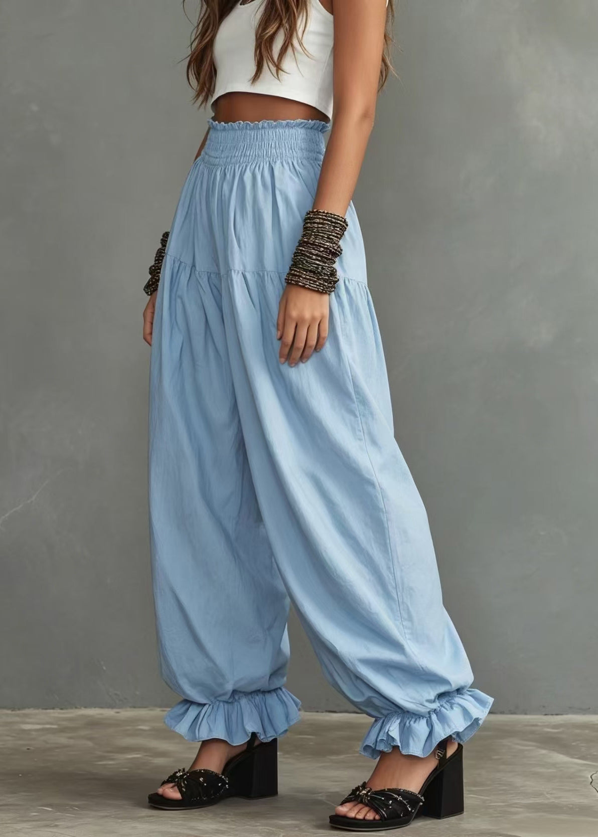 Dames Lantaarnbroek Casual Met Ruches En Elastische Taille 1