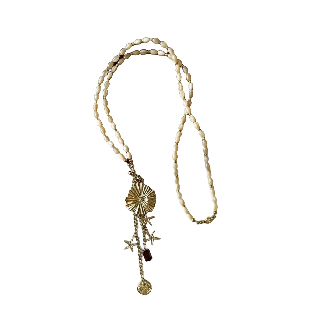 Dames Lariat Ketting Goudkleurig Met Glaskralen 0