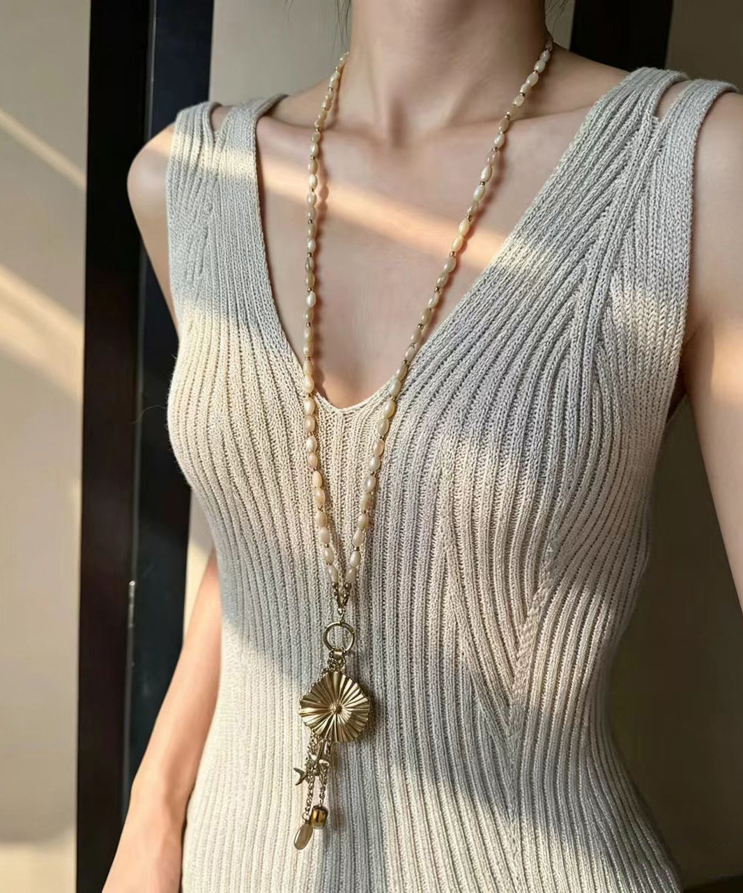 Dames Lariat Ketting Goudkleurig Met Glaskralen 4