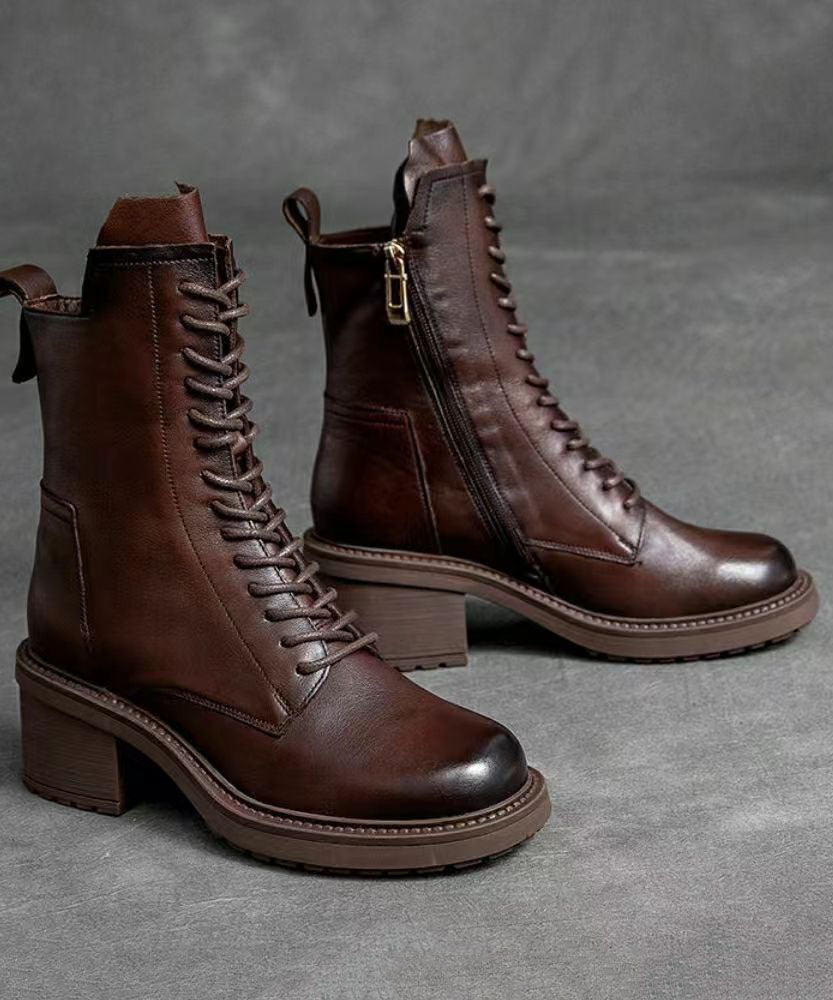Dames Leren Laarzen met Vetersluiting en Ritssluiting 3