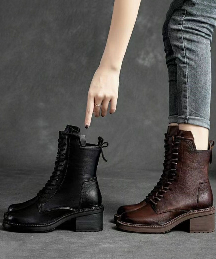 Dames Leren Laarzen met Vetersluiting en Ritssluiting 4