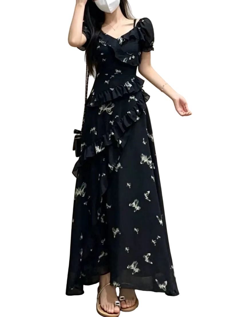 Dames Maxi-jurk Boheemse Print Ruches 0