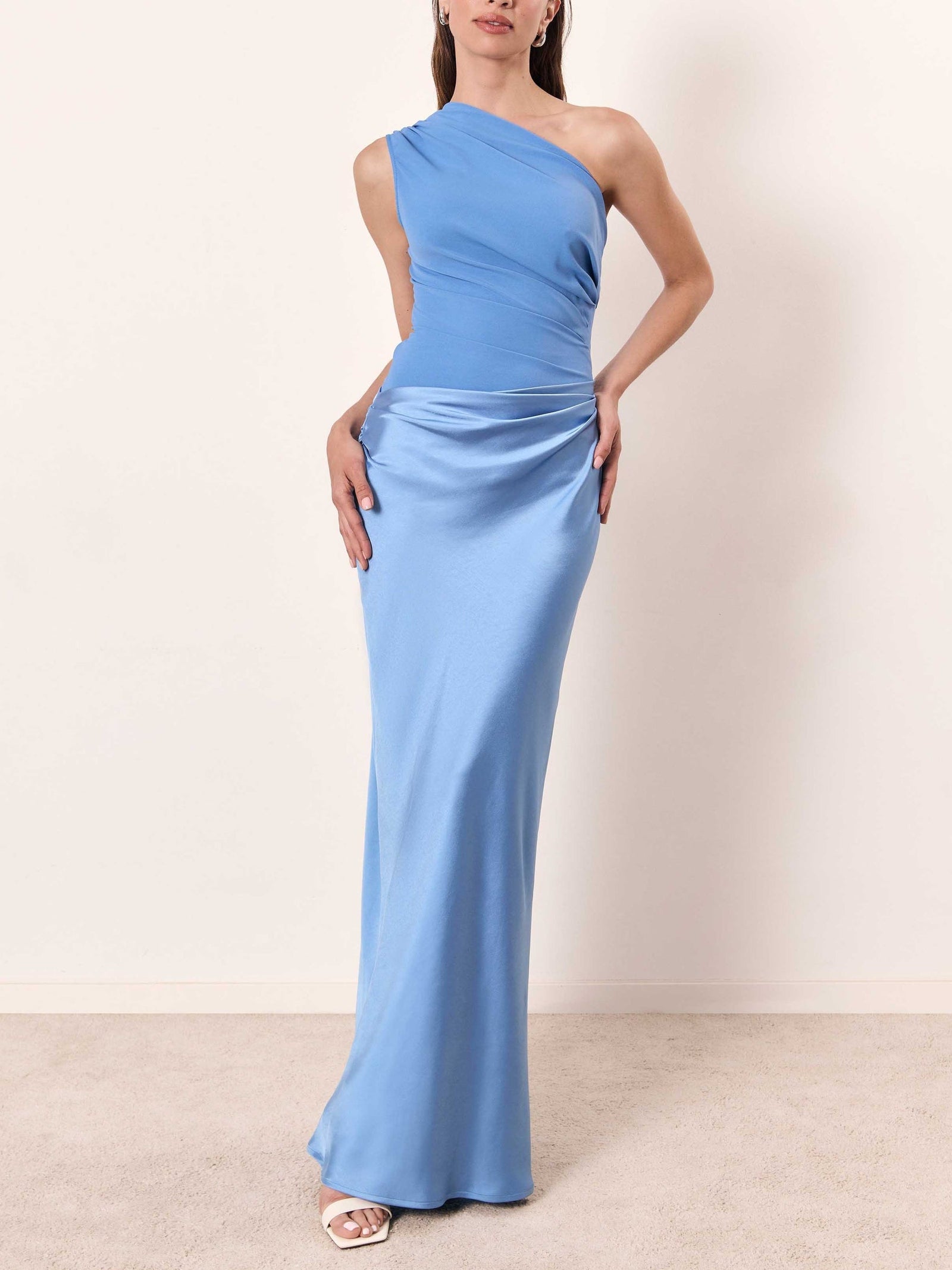 Dames Maxi-jurk met Eén Schouder en Geplooide Details 2