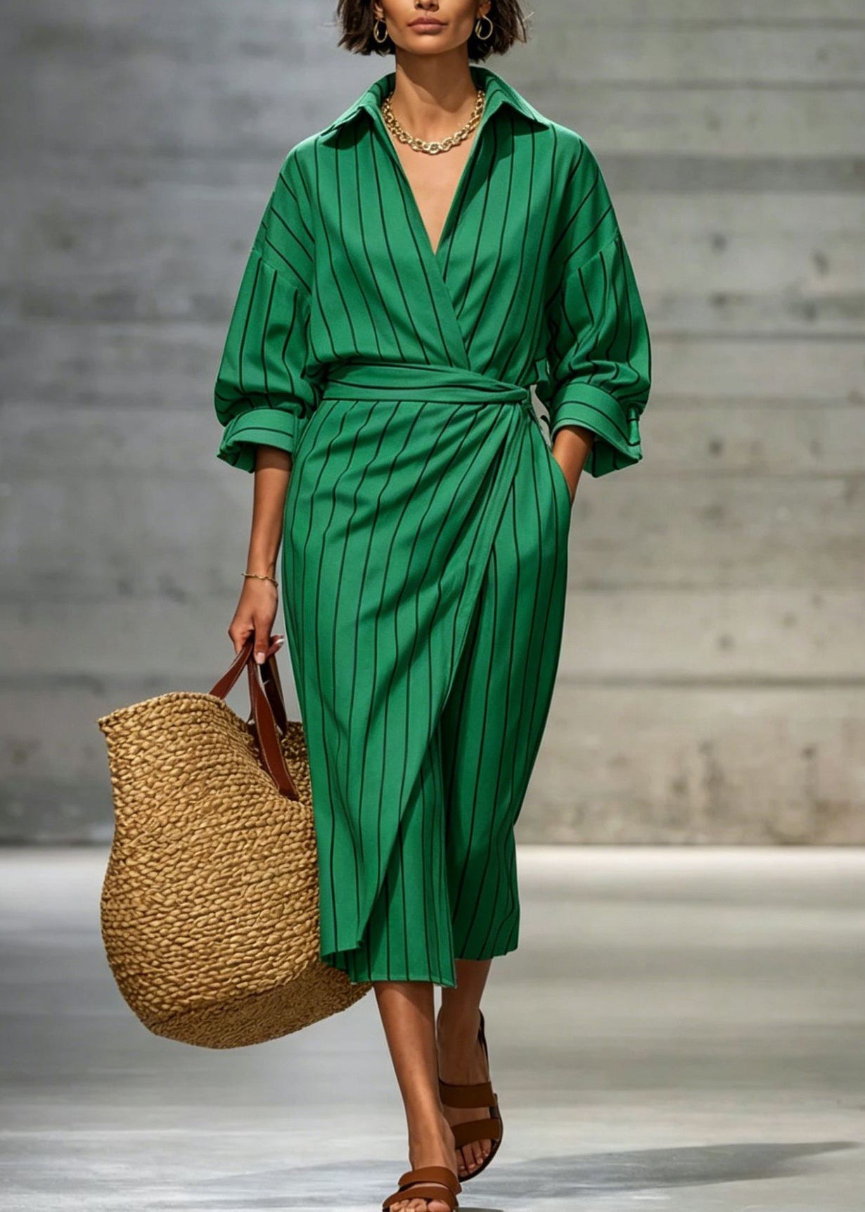Dames Maxi-jurk met Peter Pan-kraag en Korte Mouwen Casual Stijl 1