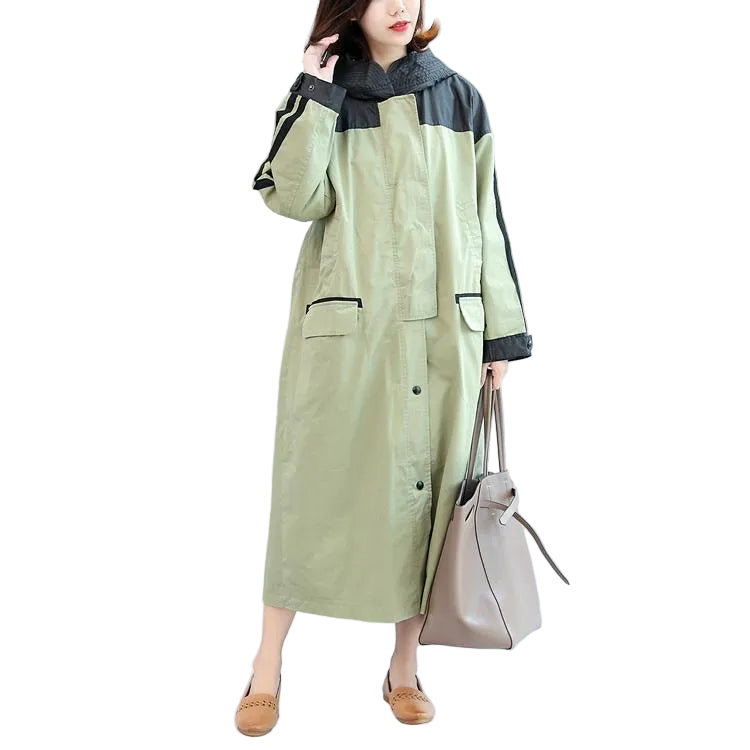 Dames Maxi Jas Patchwork Stijl Met Capuchon Plus Size 0