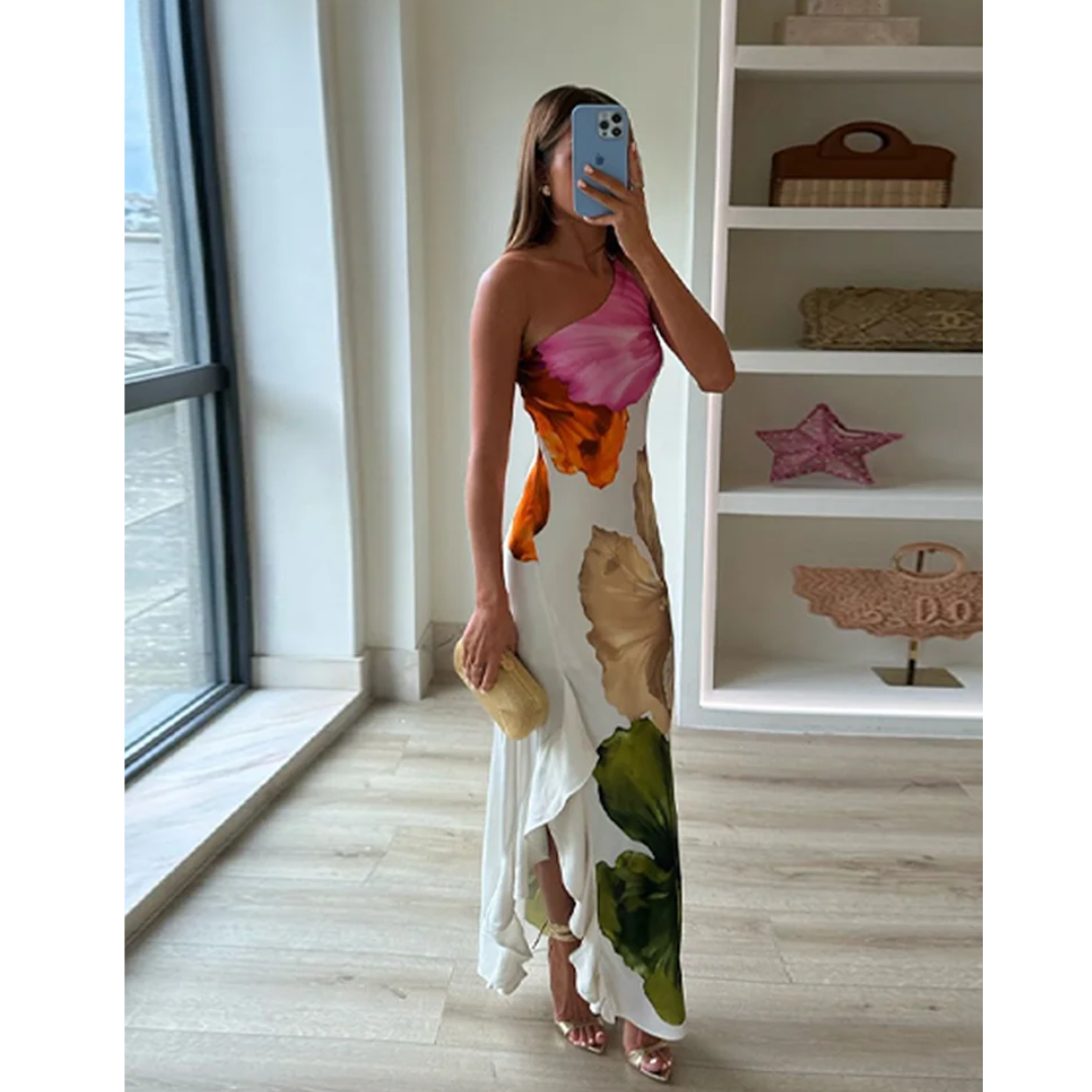 Dames Maxi Jurk Asymmetrisch met Bloemen 3