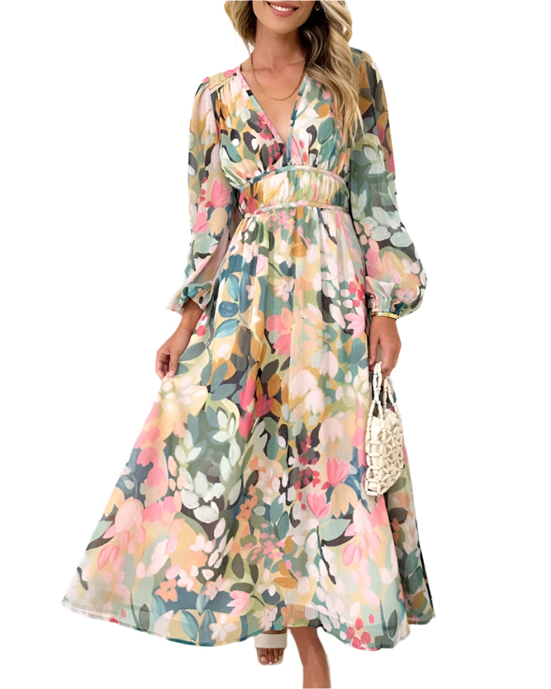 Dames Maxi Jurk Bloemenprint Ademend voor Zomer Gelegenheden 0