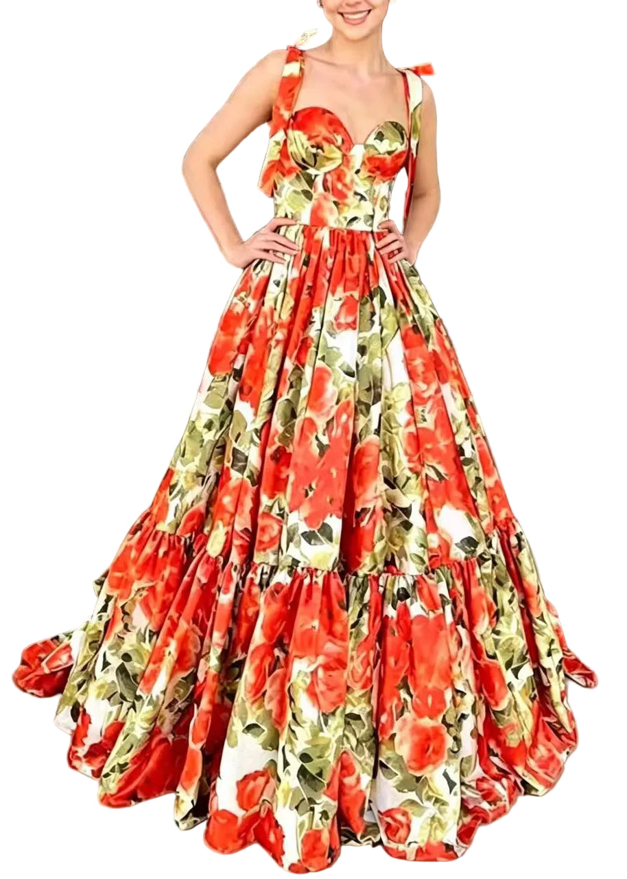 Dames Maxi Jurk Boho Stijl Mouwloos met Veterprint 0