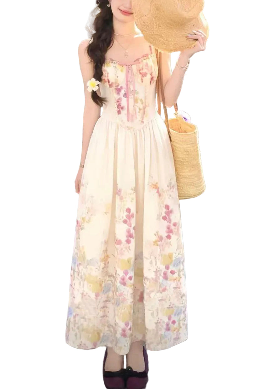 Dames Maxi Jurk Gerimpeld met Spaghettibandjes 0