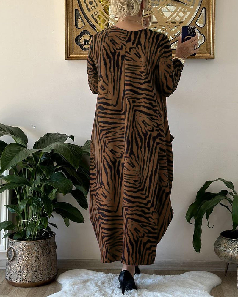 Dames Maxi Jurk Lange Mouwen Katoenmix Losse Stijl 8