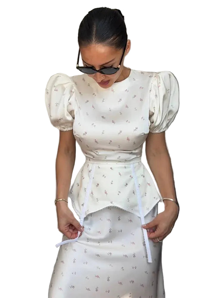 Dames Maxi Jurk Met Bloemenprint en Pofmouwen 0