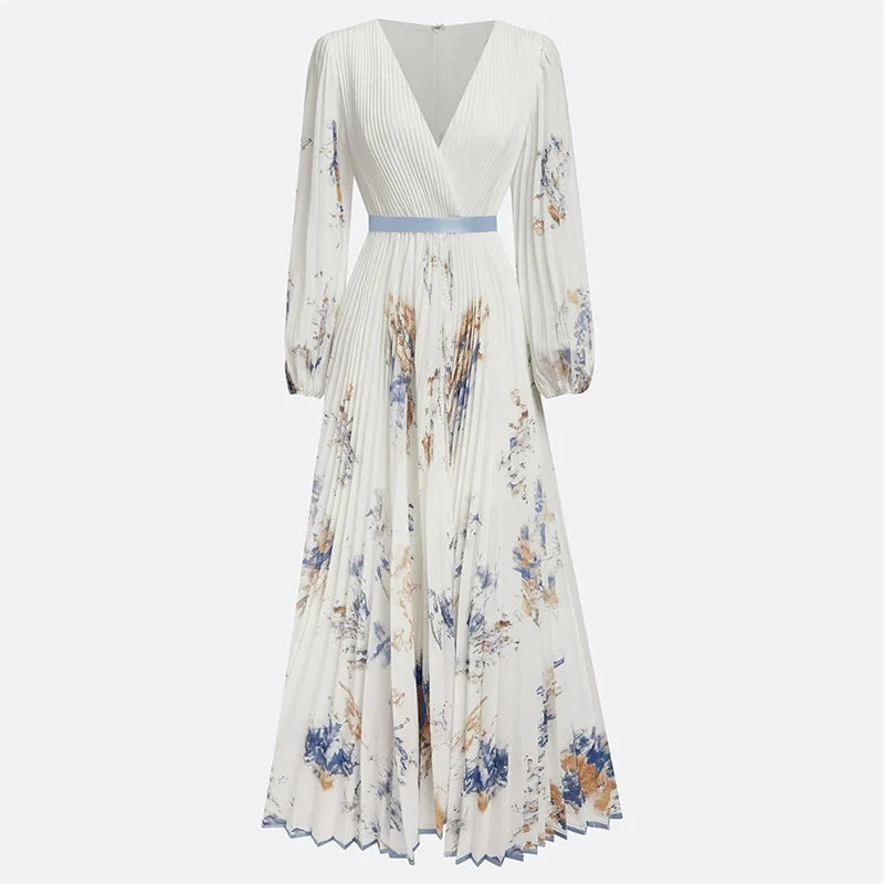 Dames Maxi Jurk Met V-hals En Lange Mouwen A-lijn Stijl 4