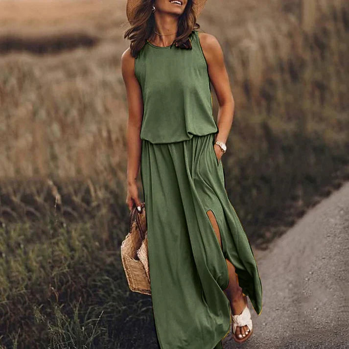 Dames Maxi Jurk Met Zwierige Snit 8
