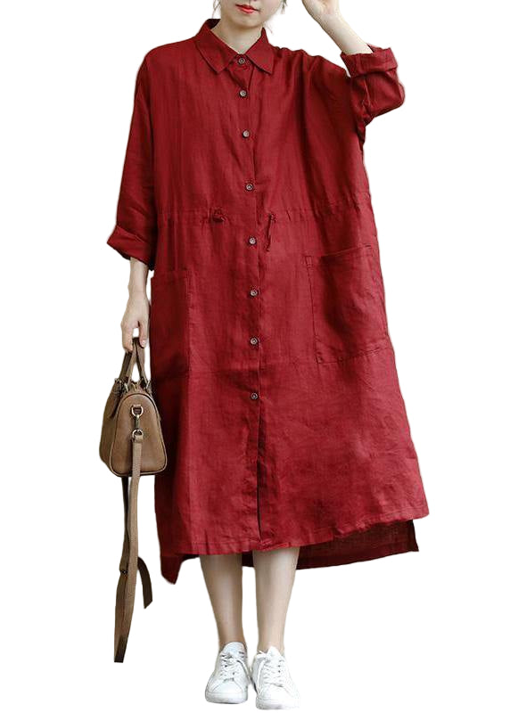 Dames Maxi Jurk Oversized Linnen Shirt 0