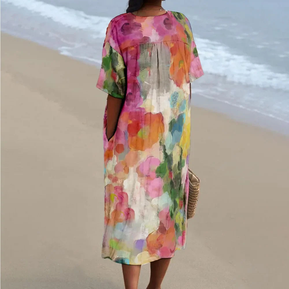 Dames Maxi Jurk V-Hals Korte Mouwen Digitale Print voor Zomer 1