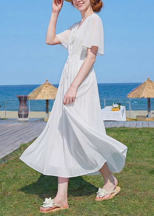 Dames Maxi Jurk V-hals Gerimpeld Patchwork Zomerstijl 3