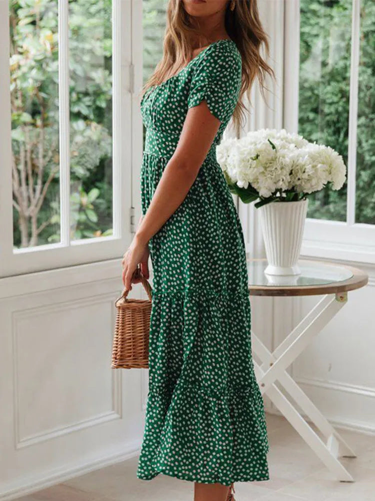 Dames Maxi Jurk met Bloemenprint en Pofmouwen 3