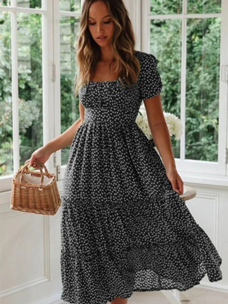 Dames Maxi Jurk met Bloemenprint en Pofmouwen 6