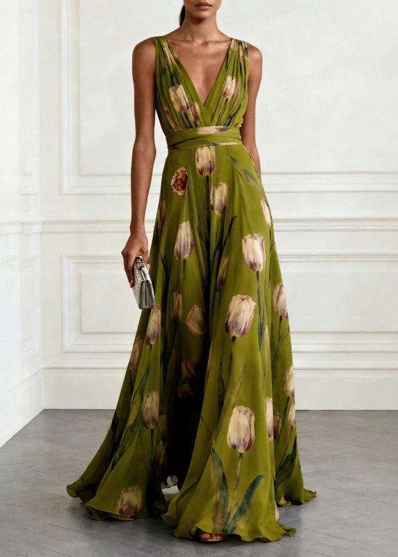 Dames Maxi Jurk met Grote Zoom en Blauwe Print 2