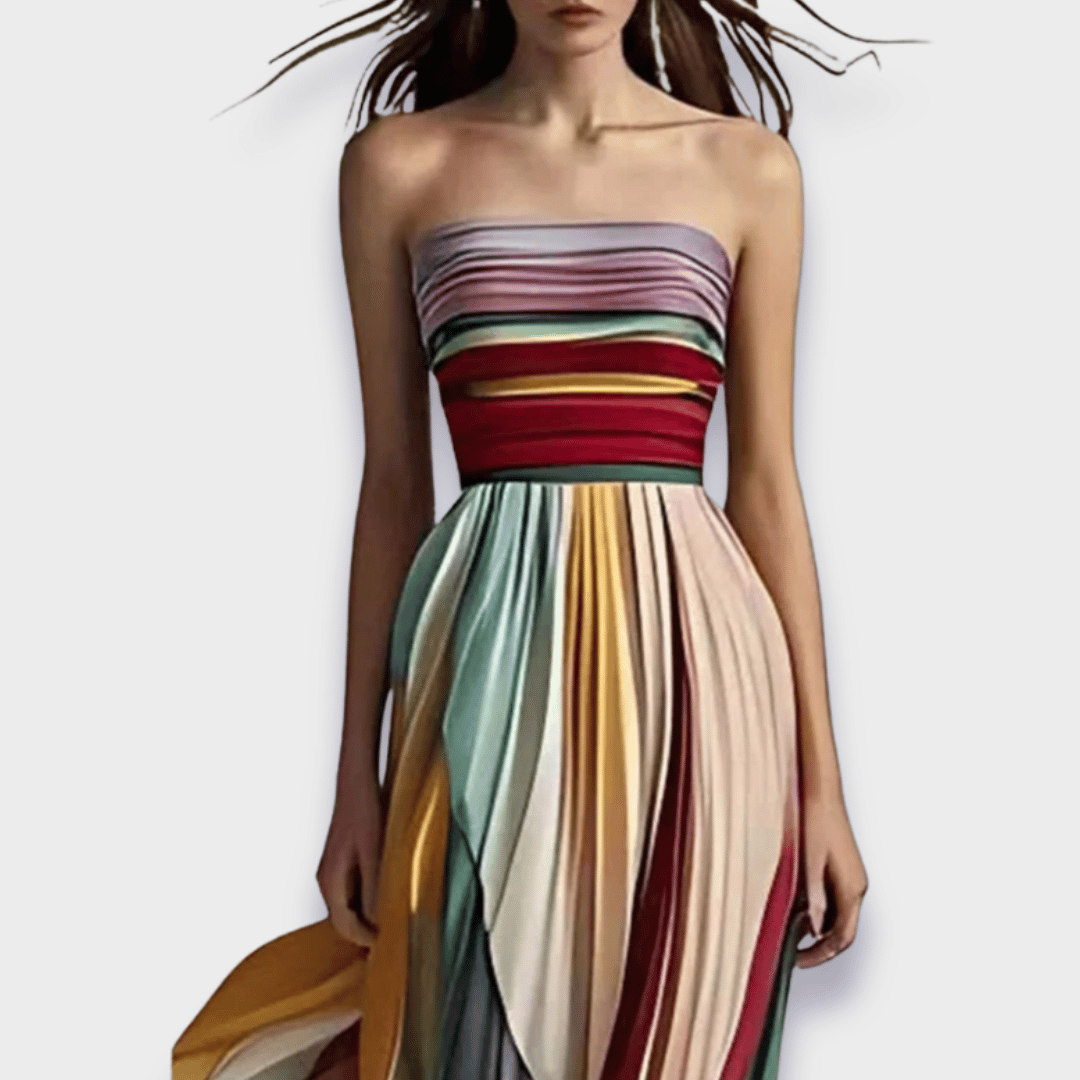 Dames Maxi Jurk met Plissé en Schouderloze Ontwerp 1