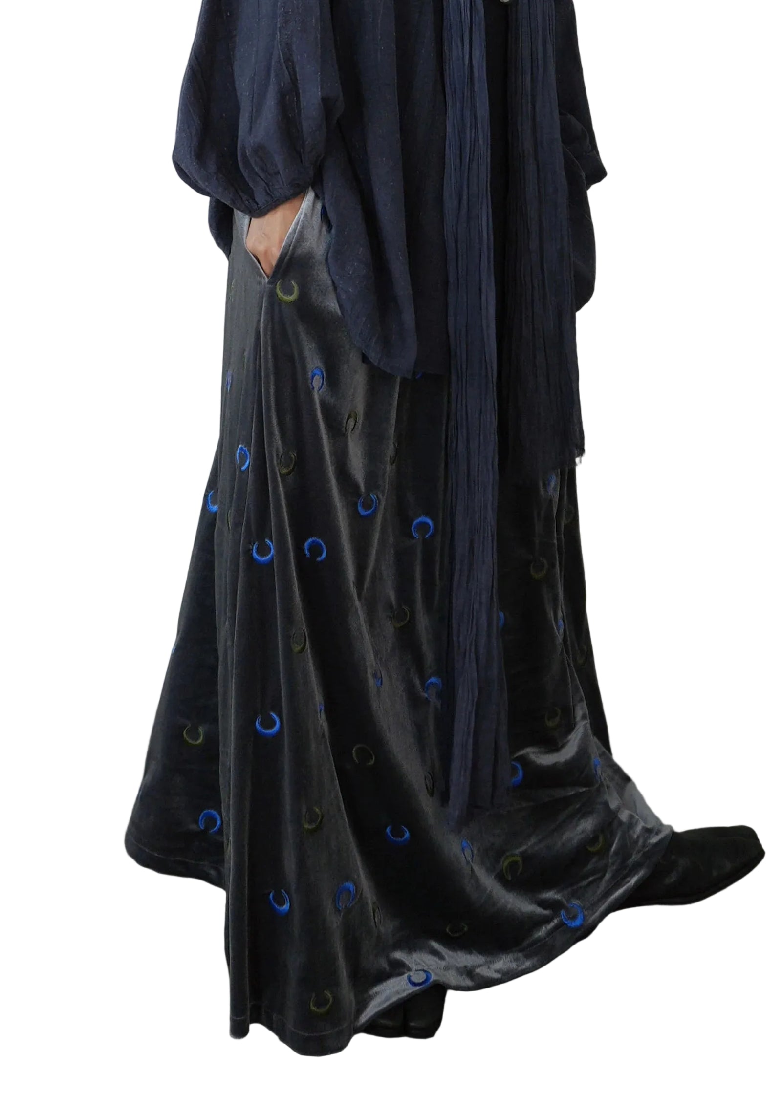Dames Maxi Rok Losvallend Met Maanmotief En Hoge Taille 0