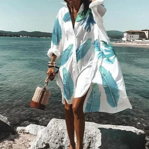 Dames Midi Jurk Casual Met Polokraag en Print 1