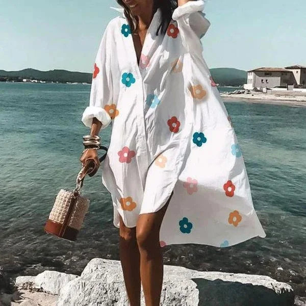 Dames Midi Jurk Casual Met Polokraag en Print 2