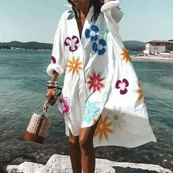 Dames Midi Jurk Casual Met Polokraag en Print 6