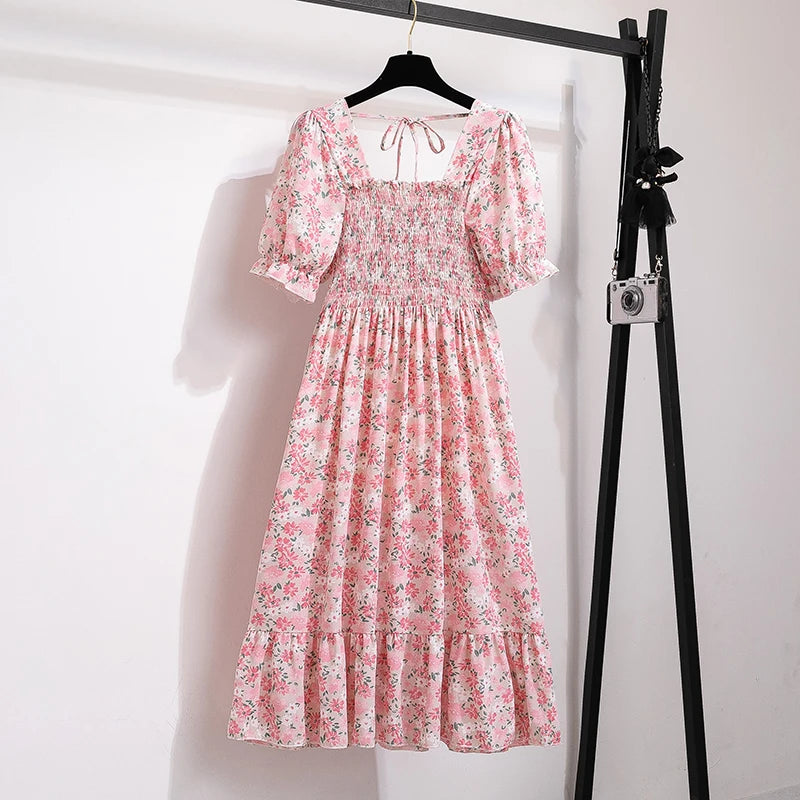 Dames Midi Jurk Geplooid met Korte Mouwen 20