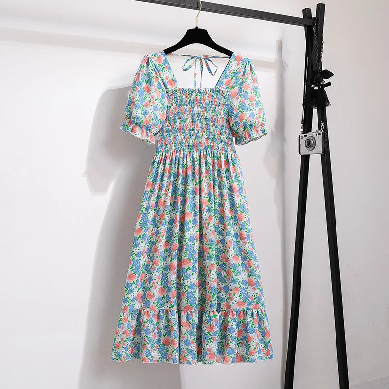 Dames Midi Jurk Geplooid met Korte Mouwen 21