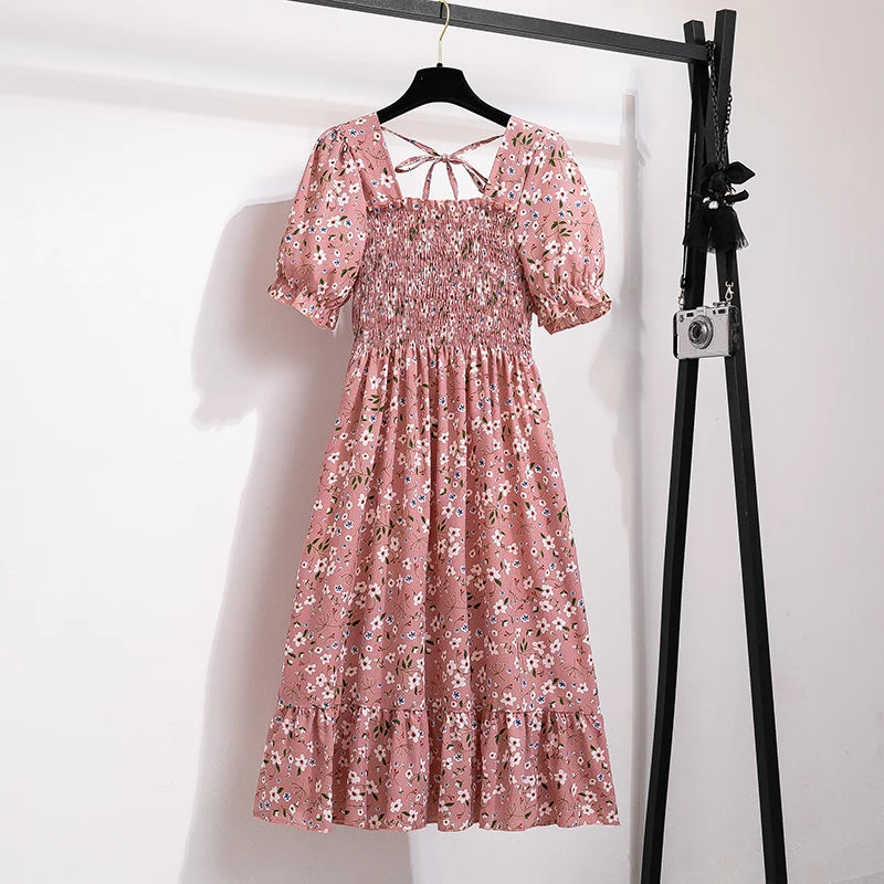 Dames Midi Jurk Geplooid met Korte Mouwen 24