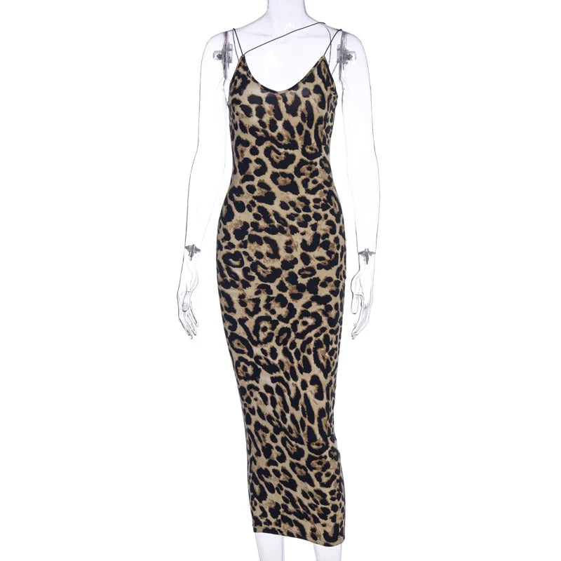 Dames Midi Jurk Mouwloos met V-hals in Luipaardprint 5