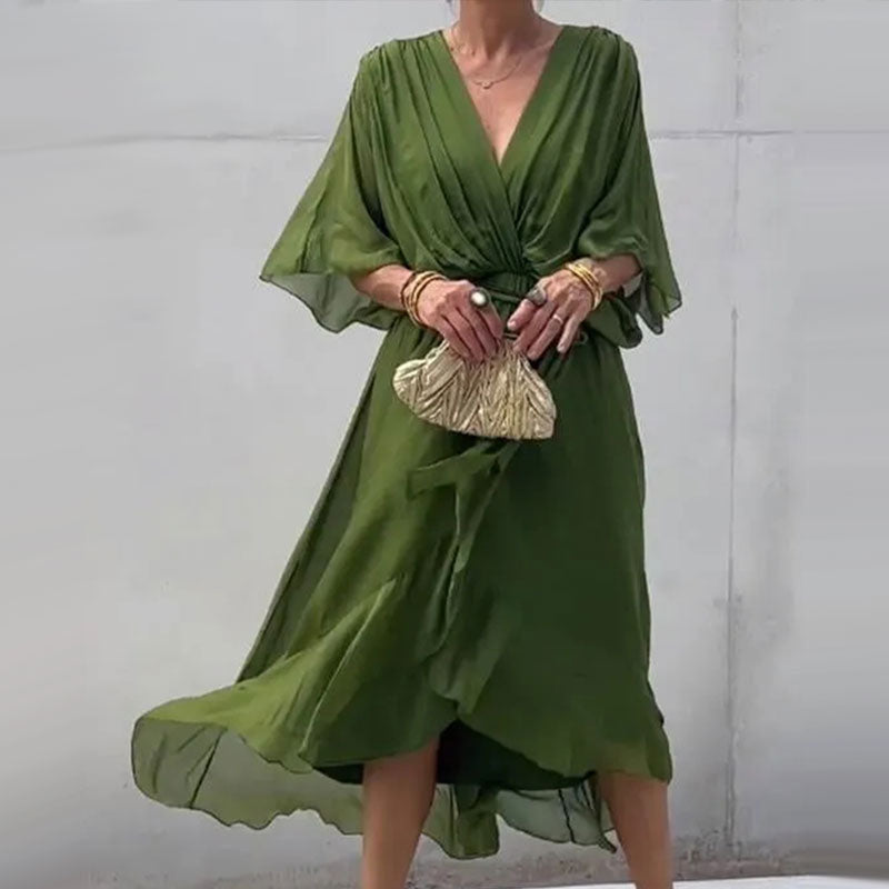 Dames Midi Zomerjurk Met V-Hals 2