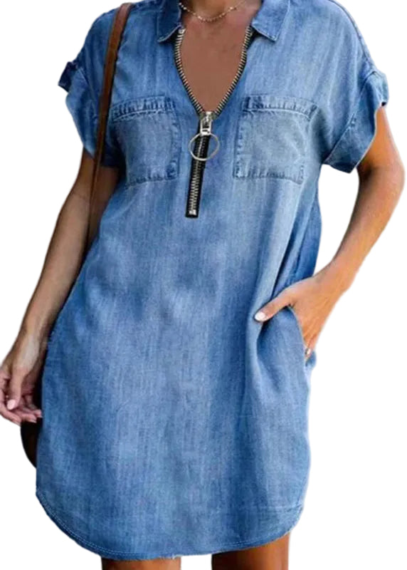 Dames Midjurk Denim Casual Met Peter Pan-kraag 0