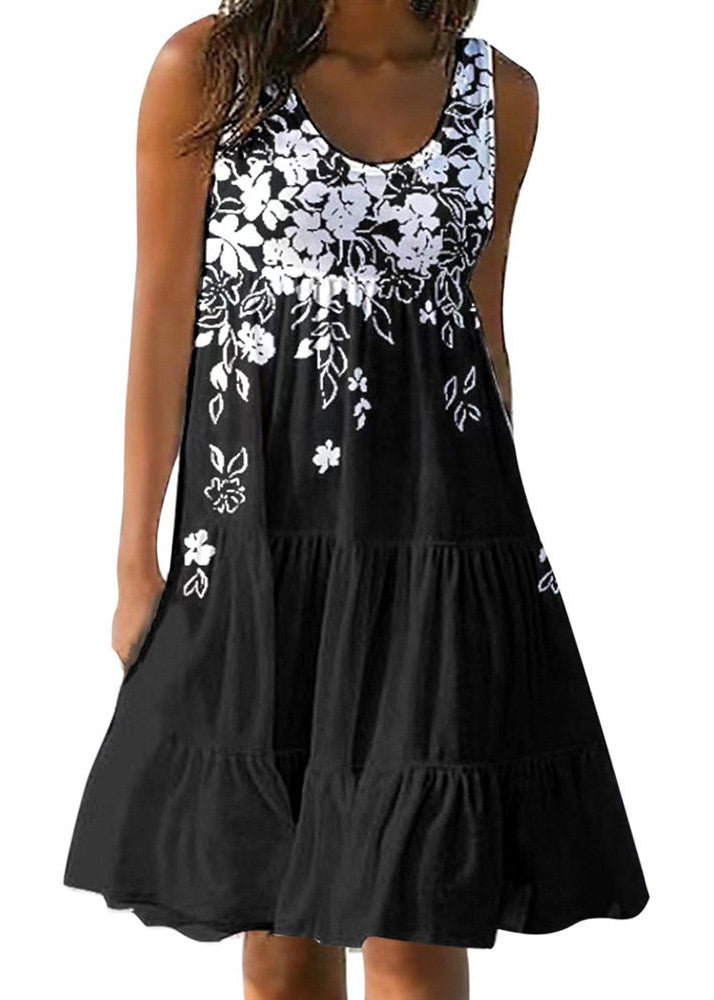 Dames Midjurk Zomer O-hals Print 0