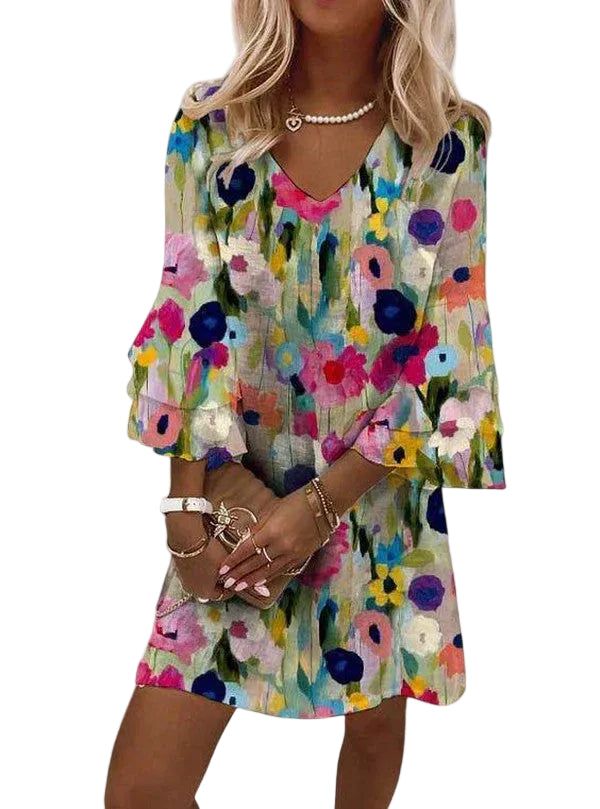 Dames Mini-jurk Met Romantische Bloemenprint 0
